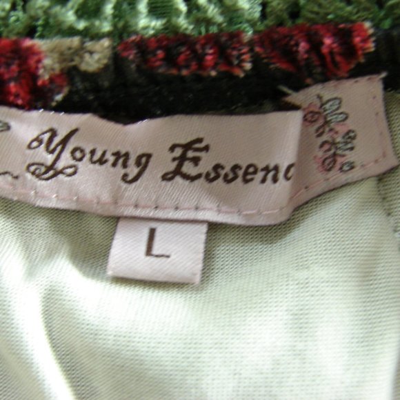 Floral Velvet Burn Out Burgundy Green Lace Dress L - Picture 15 of 16